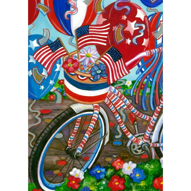 Toland Patriotic Pedals 12.5 x 18 Colorful Summer Bike Stars Stripes Garden Flag